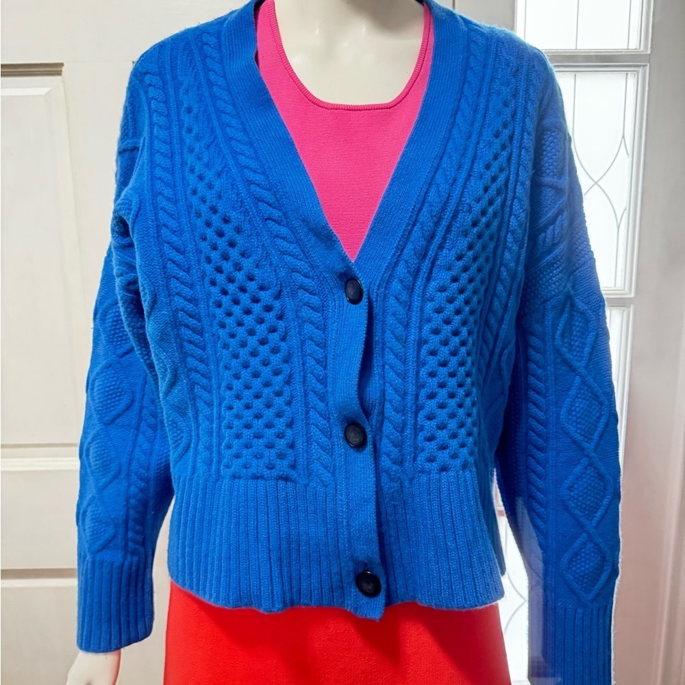 St. John Women's Blue Galway Cable-Knit Wool & Cashmere Cardigan Sweater S L
